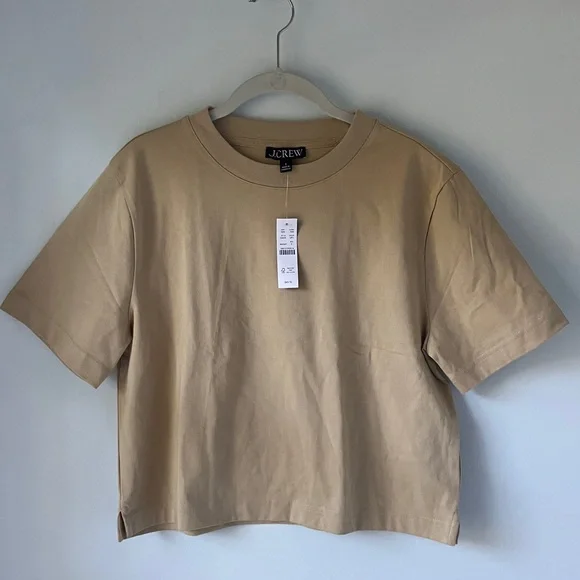 NWT J.Crew Beige Short Sleeve Boxy Top, Size Small - Picture 1 of 4
